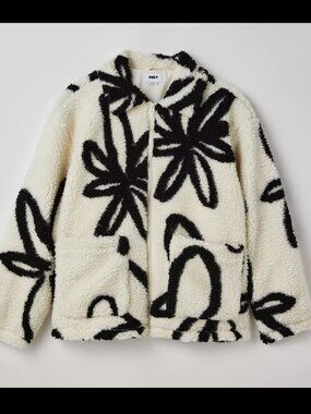 Obey Flower Oversize Sherpa Jacket Sz: XL (MISSING INNER LINING)